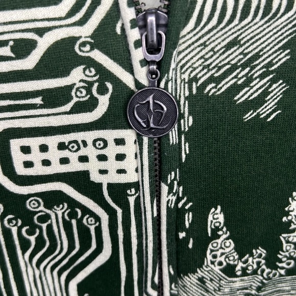 Outlooks Artistic Zip Up Jacket Coat. Green and Cream Design Pattern. Sz M. - Picture 2 of 6